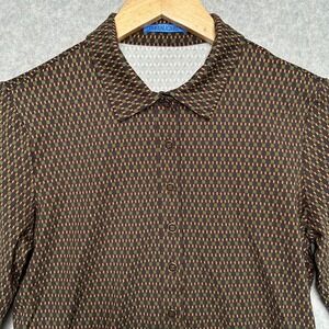 J.McLaughlin Womens Brown Green Checkered Button Up 3/4 Sleeve Top S
